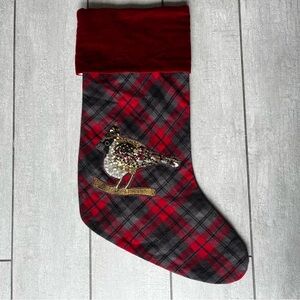 Pottery Barn Embellished Sequin Stocking Plaid Christmas Bird Nottingham Velvet